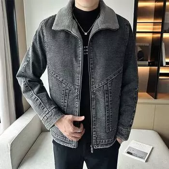 Осенне-зимняя повседневная простая джинсовая одежда, мужские стираные ретро-топы, теплая куртка большого размера для молодых мужчин, тренд M