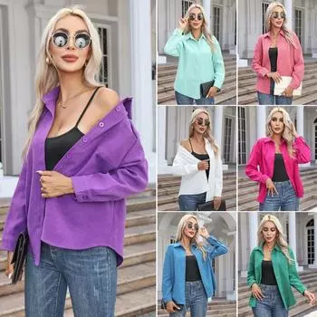 Осенне-зимняя повседневная рубашка-поло с начесом и длинными рукавами, женская однотонная свободная рубашка S синий