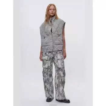 Осенне-зимняя повседневная свободная ромбовидная сетка большого размера женская воротничковая безрукавка хлопковая майка майки больших размеров L серый