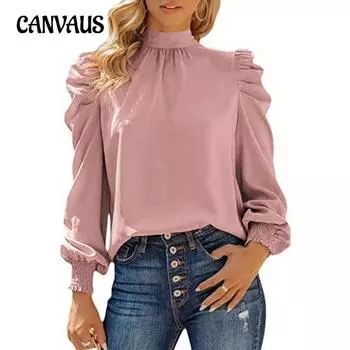 Осенне-зимняя повседневная свободная рубашка с длинным рукавом и высоким воротом S чёрный