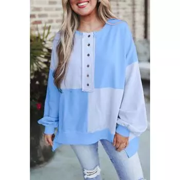 Осенне-зимняя повседневная толстовка с капюшоном из контрастного бархата с пряжкой для женщин S небесно-голубой