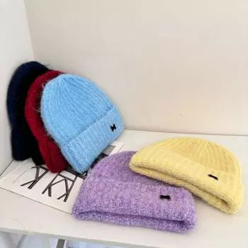 Осенне-зимняя повседневная универсальная большая гофрированная защитная шапка для ушей для пары теплая фруктовая холодная шапка из влажной шерсти шерстяная вязаная шапка M56-58cm чёрный