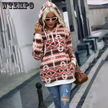 Осенне-зимняя повседневная женская свободная куртка-свитшот с геометрическим узором и капюшоном на молнии до половины M