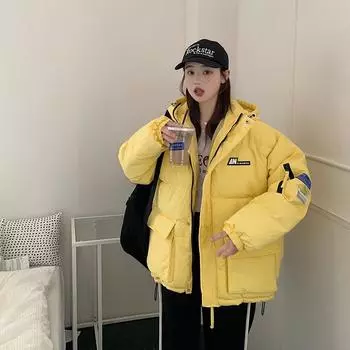 Осенне-зимняя пуховая хлопковая куртка. Утолщенная куртка с капюшоном. Свободная хлопковая куртка. Теплая хлопковая куртка. L чёрный