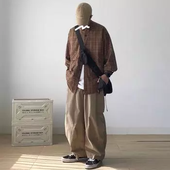 Осенне-зимняя японская клетчатая рубашка, мужская и женская шерстяная свободная рубашка в студенческом стиле, повседневная минималистская рубашка с длинным рукавом, пальто M хаки