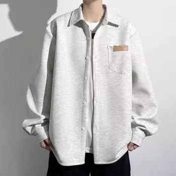 Осенне-зимняя японская мужская рубашка большого размера с длинными рукавами, свободная простая повседневная однотонная мужская рубашка M чёрный