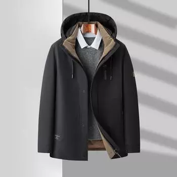 Осенне-зимняя разгрузочная кепка на утином пуху на молнии для среднего возраста, теплое повседневное толстое пальто для бизнеса 170 чёрный