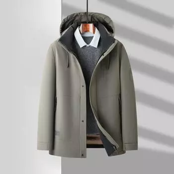 Осенне-зимняя разгрузочная кепка на утином пуху на молнии для среднего возраста, теплое повседневное толстое пальто для бизнеса 170 чёрный