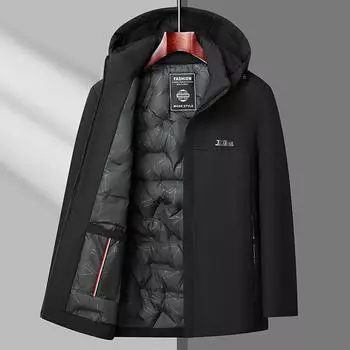 Осенне-зимняя разгрузочная шапка для мужчин среднего возраста, повседневная утолщенная куртка с хлопковой подкладкой, теплая мужская куртка с хлопковой подкладкой для папы L чёрный
