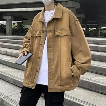 Осенне-зимняя ретро-джинсовая куртка для мужчин и женщин, свободная универсальная джинсовая куртка в стиле хип-хоп в гонконгском стиле S чёрный