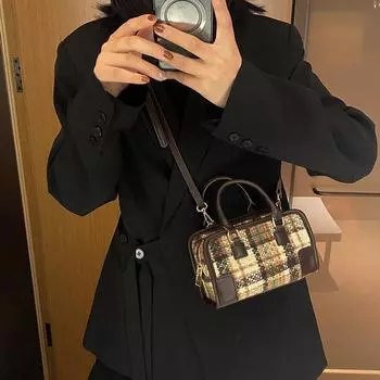 Осенне-зимняя ретро-фактурная твидовая сумка для женщин, новая модная дизайнерская сумка через плечо, элегантная универсальная сумка через плечо Mini(Max Length<20cm)