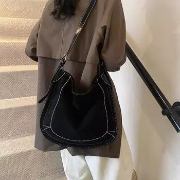 Осенне-зимняя ретро-матовая сумка большой вместимости для женщин 2024 года, новая сумка через плечо для поездок на работу, повседневная модная сумка-тоут чёрный