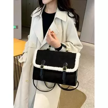 Осенне-зимняя ретро-плюшевая сумка 2023, новый дизайн, контрастный рюкзак