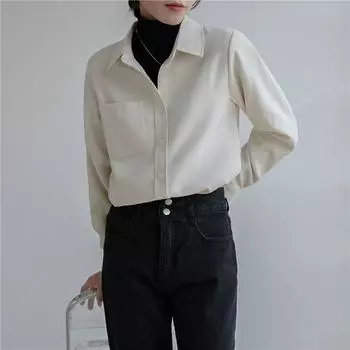 Осенне-зимняя ретро-рубашка из утолщенного вельвета с начесом, женская свободная рубашка с одним карманом, с длинными рукавами S белый