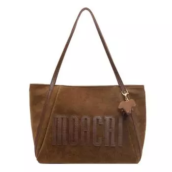 Осенне-зимняя ретро-сумка большого объема для женщин 2024 года, новая модная сумка через плечо для поездок на работу, замшевая матовая сумка-тоут чёрный