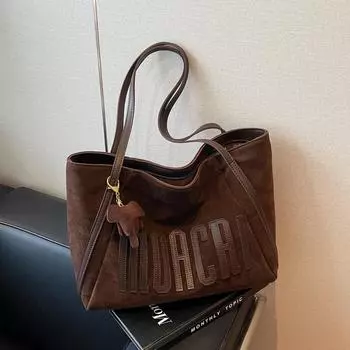 Осенне-зимняя ретро-сумка большого объема для женщин 2024 года, новая модная сумка через плечо для поездок на работу, сумка-тоут премиум-класса чёрный