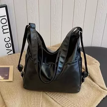 Осенне-зимняя ретро-сумка большого объема для женщин 2024 года, новая популярная иностранная универсальная сумка-мессенджер, модная сумка через плечо чёрный