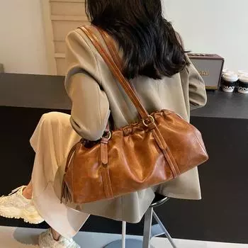 Осенне-зимняя ретро-сумка большого объема для женщин 2024 года, новая универсальная сумка-мессенджер, высококачественная сумка-тоут через плечо чёрный