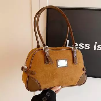 Осенне-зимняя ретро-сумка из замши для женщин 2024 года, новая модная матовая сумка-подушка, универсальная сумка высокого класса подмышкой 32*11*19