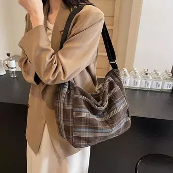 Осенне-зимняя ретро-сумка-пельмень в клетку для женщин, японская сумка-мессенджер для подростков, учеников младших классов средней школы, повседневная сумка на плечо