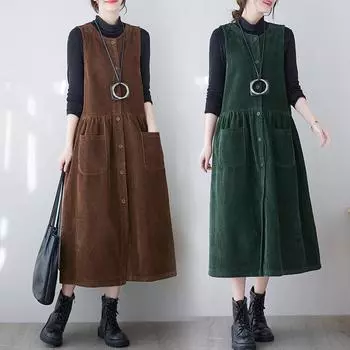 Осенне-зимняя ретро-юбка на подтяжках из вельвета, однотонное женское платье-жилет без рукавов с темпераментом XS чёрный