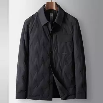 Осенне-зимняя рубашка с лацканами, белая утиная пуховая теплая молодежная деловая легкая куртка-пуховик Tide 170 темно-синий