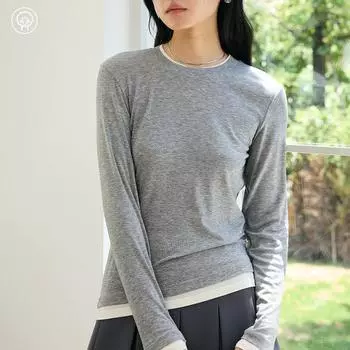 Осенне-зимняя рубашка Tencel acetic acid, женская, новая, сложенная из двух частей, вязаная кофта с круглым вырезом и простой футболкой с длинными рукавами M