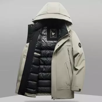 Осенне-зимняя съемная шапка на утином пуху, теплая, деловая, утолщенная, молодежная, для отдыха на открытом воздухе, холодная куртка 170 чёрный