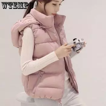 Осенне-зимняя съемная шапка, женский хлопковый жилет, короткий тонкий хлопковый жилет, куртка, жилет с хлопковой подкладкой, теплая тонкая верхняя одежда XXL