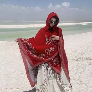 Осенне-зимняя шаль женская имитация кашемира теплая в богемном этническом стиле кисточка шляпа плащ шаль кардиган пальто