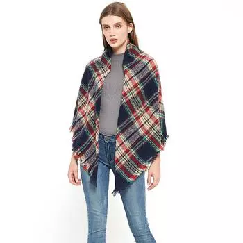 Осенне-зимняя шаль, женский толстый теплый клетчатый квадратный шарф FJ-01#