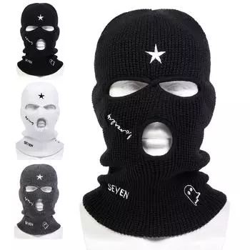 Осенне-зимняя шапка-балаклава с вышитыми буквами, модная ветрозащитная и морозостойкая шапка-пуловер, спортивная кепка для катания на лыжах, теплые шапки-бини чёрный