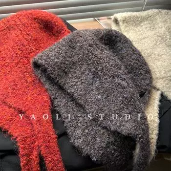 Осенне-зимняя шапка-балаклава женская теплая защита ушей холодная вязаная шерстяная шапка на шнуровке прилив M54-60cm темно-серого