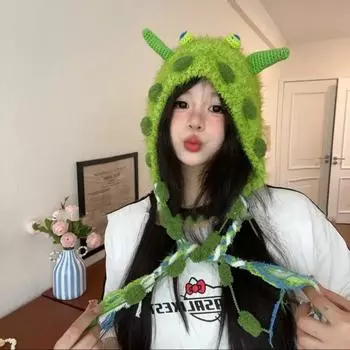 Осенне-зимняя шапка Candy Monster, милая, вязанная вручную, детская, плюшевая, мультяшная, смешная, шерстяная, теплая, протектор для ушей фиолетовый