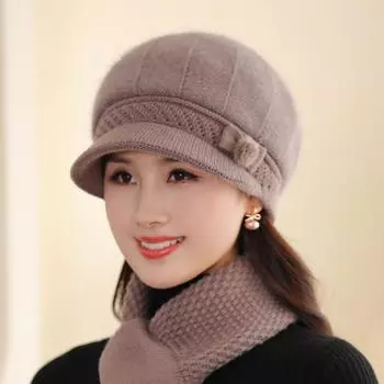 Осенне-зимняя шапка для мам, женская, новая, модная, для женщин среднего и пожилого возраста, шапка-мех из кролика, флисовая, утолщенная, теплая, шапка, шарф, комплект Single hat чёрный