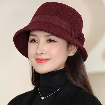 Осенне-зимняя шапка для пожилых людей среднего возраста, шерстяная теплая ветрозащитная толстая шапка, номер товара, тонкая полоска с загнутым краем, шапки и кепки (Женский) One size