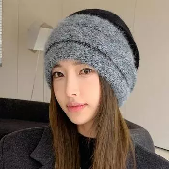 Осенне-зимняя шапка для женщин, модная теплая шапка для женщин, вязаные шапки 1 pc белый