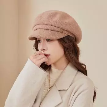Осенне-зимняя шапка для женщин, теплые береты с козырьком, кепка газетчика, можно прикрепить волосы, чтобы сформировать парик для шляпы average size чёрный
