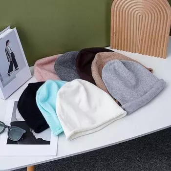 Осенне-зимняя шапка из кроличьего бархата с подвернутым краем, универсальная мужская и женская шапка для сна, вязаная шапка, теплая шерстяная шапка One size