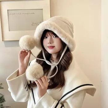 Осенне-зимняя шапка Lei Feng женская плюшевая новая вязаная шапка универсальная теплая защитная шапка для ушей утолщенная модная шапка one size fits all хаки