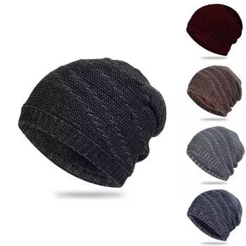 Осенне-зимняя шапка, мужская шерстяная шапка, плюшевая вязаная шапка, теплая хлопковая шапка, уличная шапка One Size кофейный