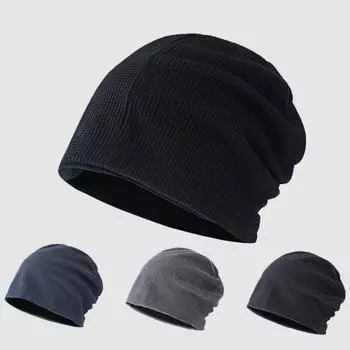 Осенне-зимняя шапка, мужская уличная пуловерная шапка, двухслойная хлопковая шапка, шляпа с луной, женская теплая шапка для сна, повязка на голову, сложенная шляпа One Size54-60 cm чёрный