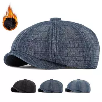 Осенне-зимняя шапка, мужская винтажная джинсовая берета, утолщенная теплая восьмиугольная шляпа газетчика для мужчин, шляпы художников в стиле Гэтсби, Gorro Hombre Boina One Size светло-синий