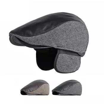 Осенне-зимняя шапка, мужской берет в британском стиле ретро, защитные наушники, теплая шляпа, кожаные кепки газетчика, шляпы художников в стиле Гэтсби, Gorro Hombre XL 59-60cm кофейный