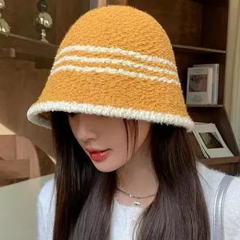 Осенне-зимняя шапка рыбака, женская вязаная однотонная шапка-ведро из овечьего бархата, теплая, устойчивая к холоду