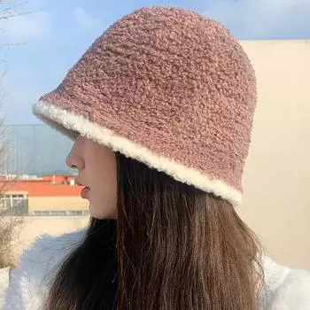 Осенне-зимняя шапка рыбака, женская вязаная однотонная шапка-ведро из овечьего бархата, теплая, устойчивая к холоду