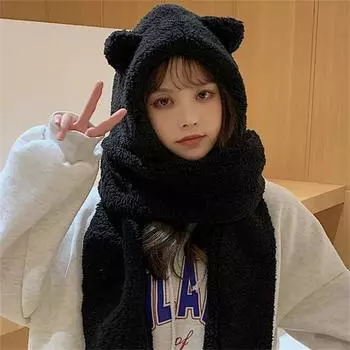 Осенне-зимняя шапка с медведем, шарф для верховой езды, один милый кашемировый шарф из трех частей, теплая детская шапка