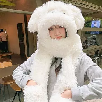 Осенне-зимняя шапка, шарф для верховой езды в одном милом кашемировом шарфе из трех частей, теплая шапка для детей One Size