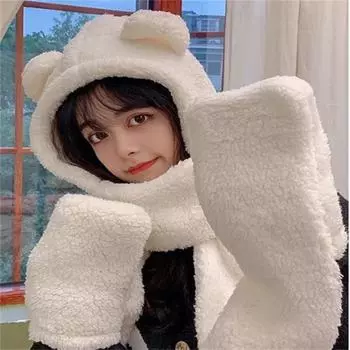 Осенне-зимняя шапка, шарф для верховой езды в одном милом кашемировом шарфе из трех частей, теплая шапка для детей