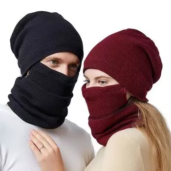 Осенне-зимняя шапка-шарф-маска из трех частей бархатная теплая защита ушей для мужчин и женщин чёрный